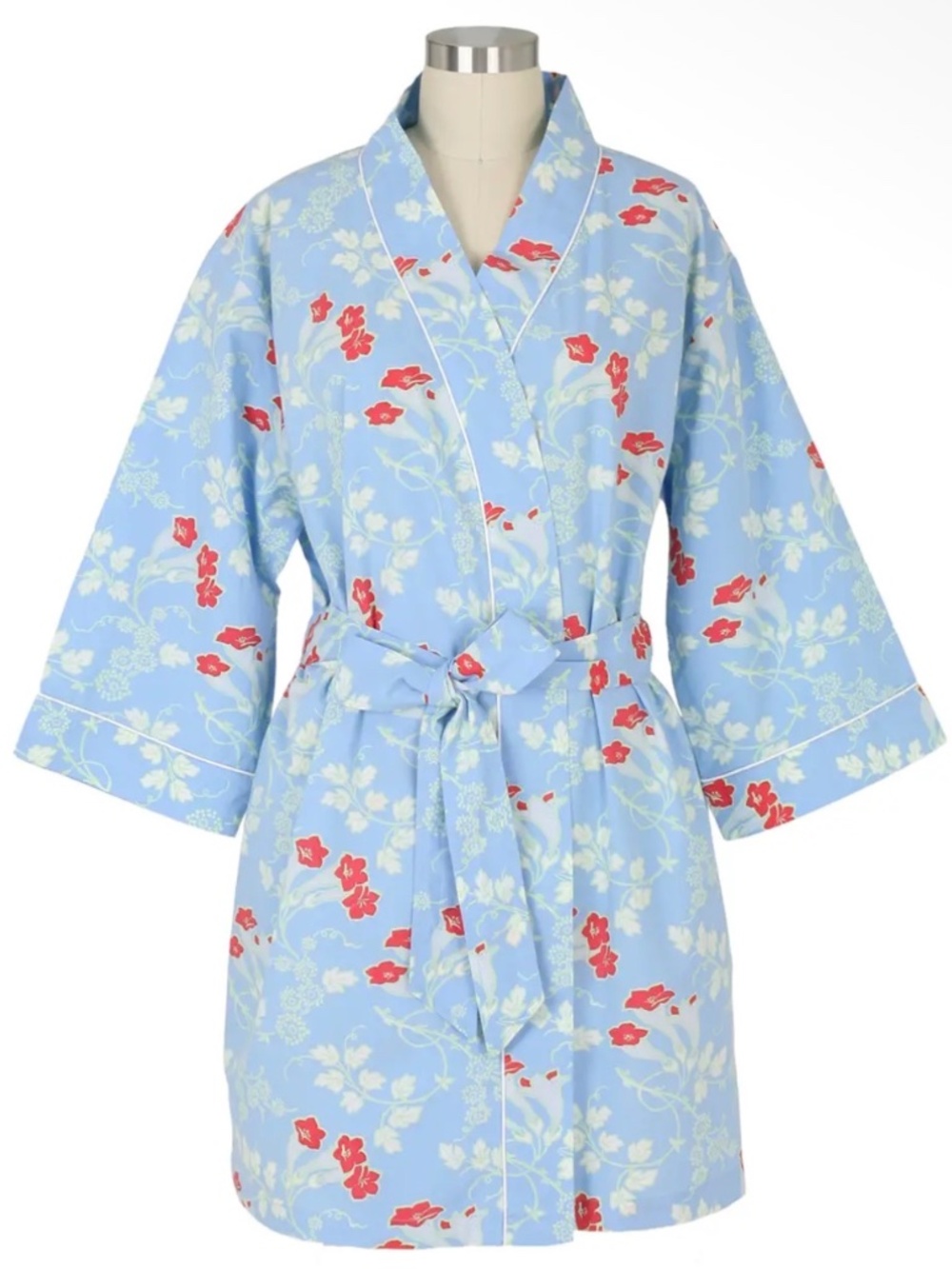 100% Cotton Blue Floral Kimono Robe